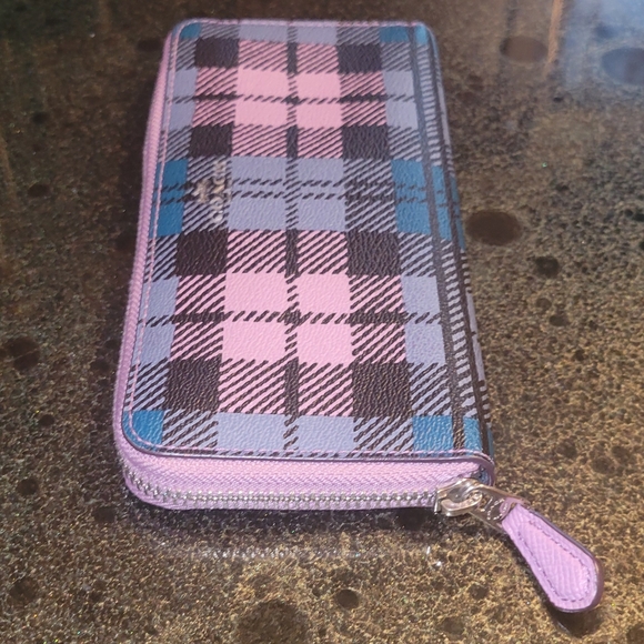 Coach Accordion Zip Wild Plaid Print Wallet Coated Canvas F23455 - Picture 4 of 16